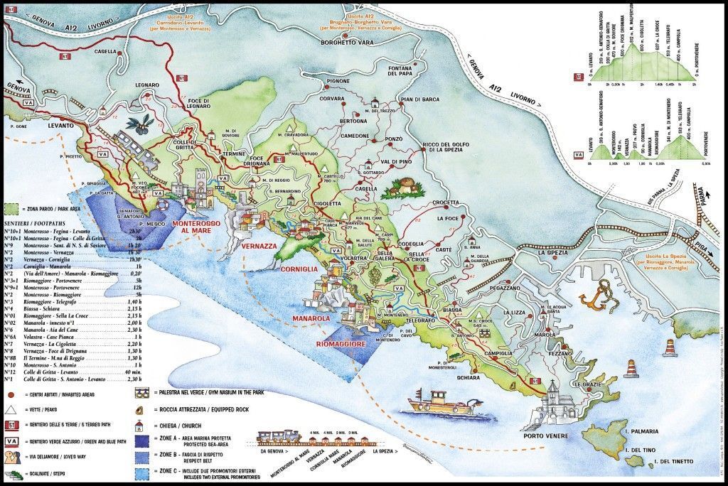 Mapa Cinque Terre Liguria Italia